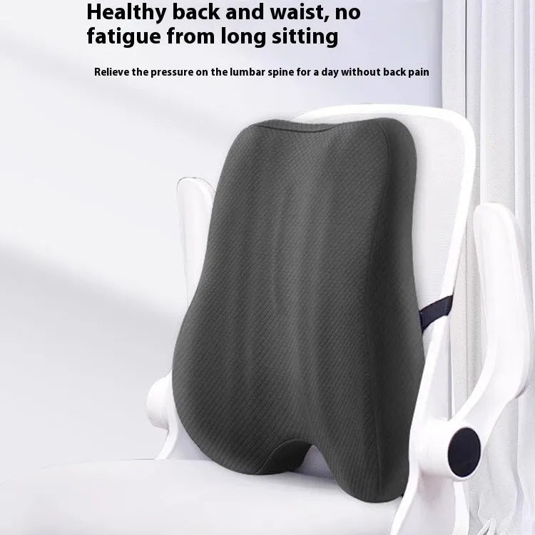 Grey lumbar support cushion for office chairs, size 40x40x8cm