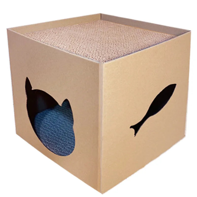 Vertical cat scratch board made from corrugated cardboard measuring 30 cm square