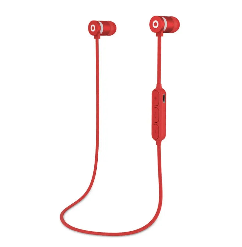 Black metal magnetic sports Bluetooth headset with neck-mounted design and magnetic earpieces.