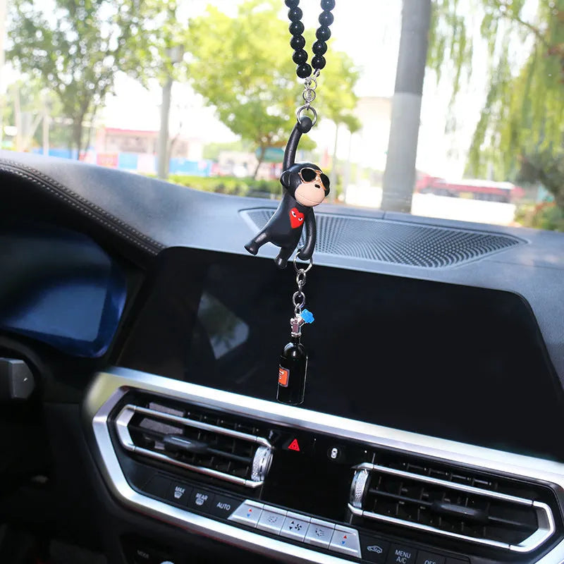 Hip-hop cartoon monkey pendant with sunglasses for rearview mirror decoration in plastic with colour options