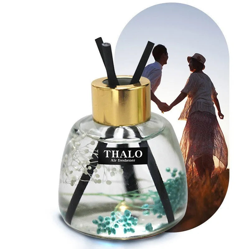 Glass bottle car perfume ornament for loose incense, available in six scent colours.