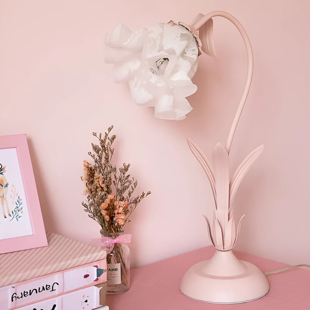 Flower Princess desk lamp with glass shade ceramic flowers pink colour dimmer switch iron body