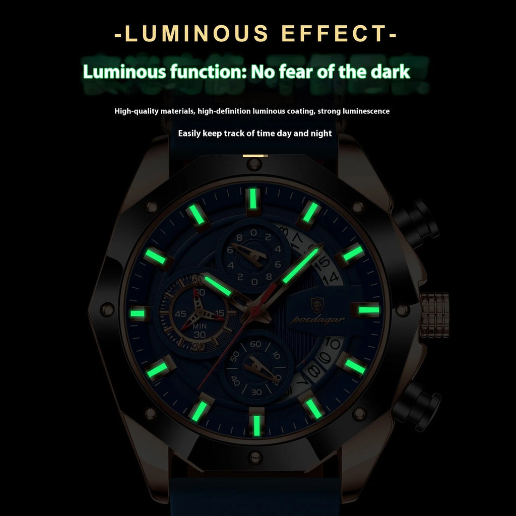 Men's chronograph watch with silicone strap and diamond-shaped dial in alloy case