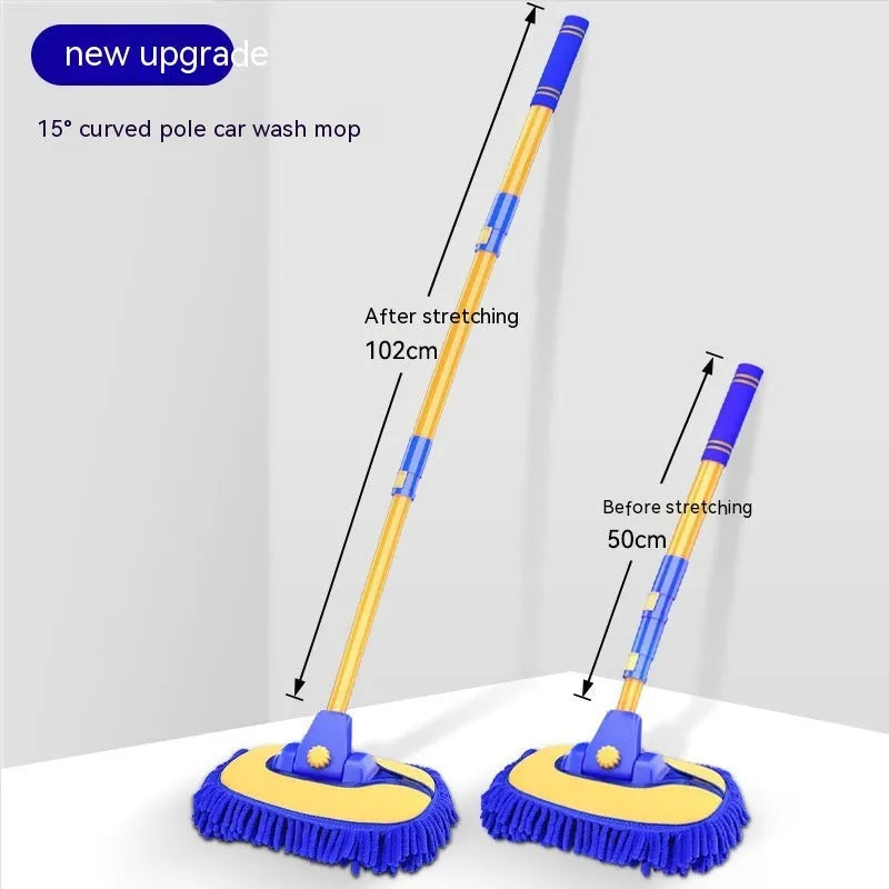 Telescopic curved aluminium car wash mop with chenille brush head in yellow colour