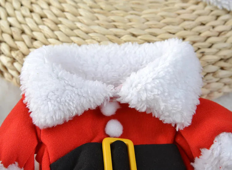 Red polar fleece pet Santa Claus costume for dogs and cats in stretchable Christmas design