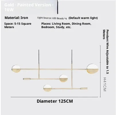 Simple 4-head alluvial gold chandelier with LED lighting for bedroom study dining room kitchen