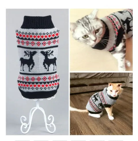 Acrylic dog sweater in grey, shown on a small dog, XS-XXL sizes are available