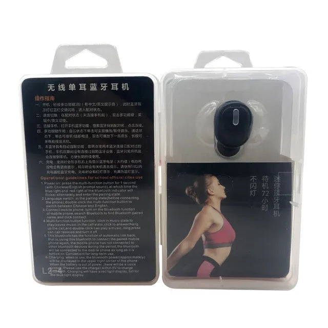 X9 single ear Bluetooth headset in black or white with earplug-style design