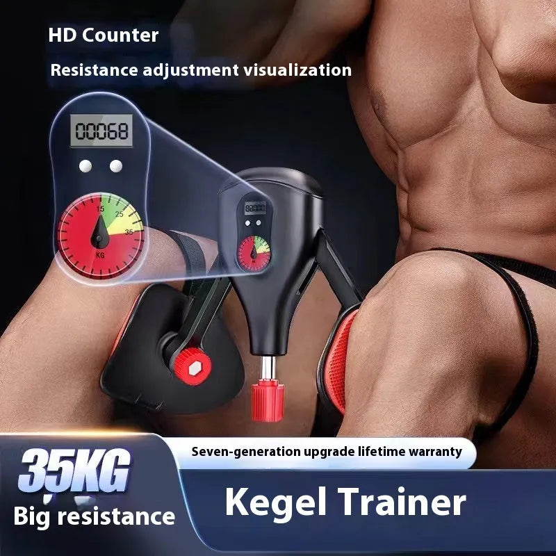 Men's black Kegel trainer for PC muscle exercise with optional straps and handle