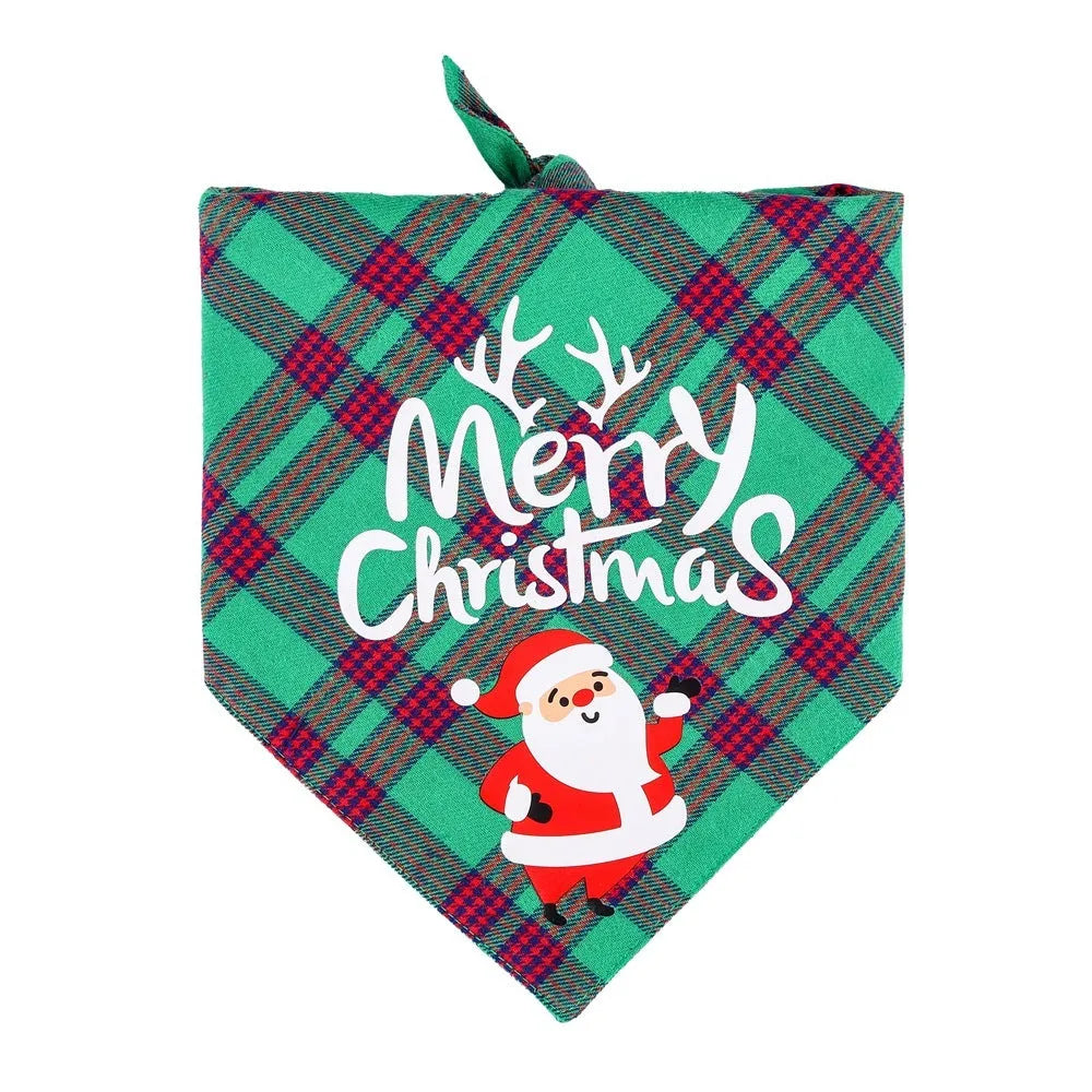 Christmas dog bandana pure cotton with Santa Claus pattern on red background, tie closure