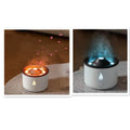 Round two-colour spray ring volcano humidifier with LED lights on a surface