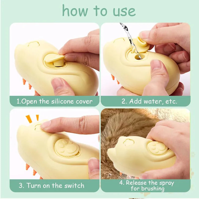 Steam grooming brush for cats and dogs on a white background.