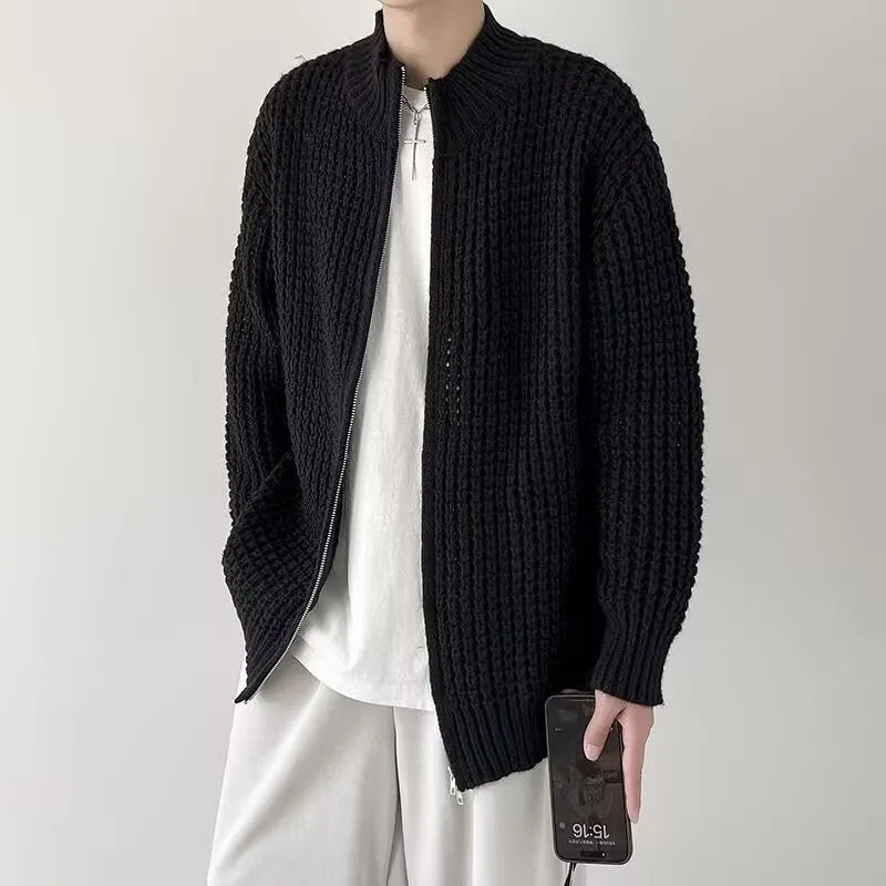Men's knitwear coat autumn cardigan rabbit hair blend thickened loose fit black white green sizes M 2XL
