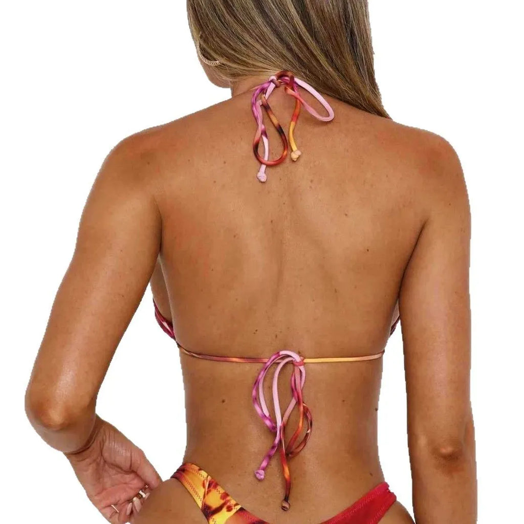 Women's split fashion bikini set with high elasticity solid colour nylon blend top and pants