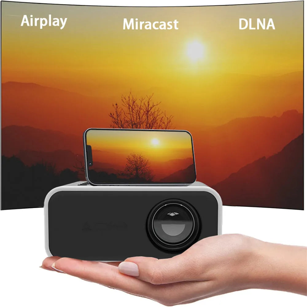 YT300 portable mini projector in black or white with remote control and compact design