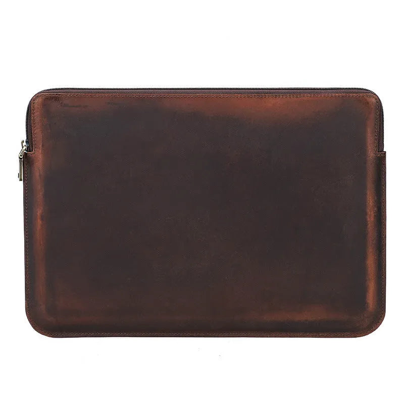 Brown Crazy Horse leather zipper computer bag for MacBook Pro 15.4 inch
