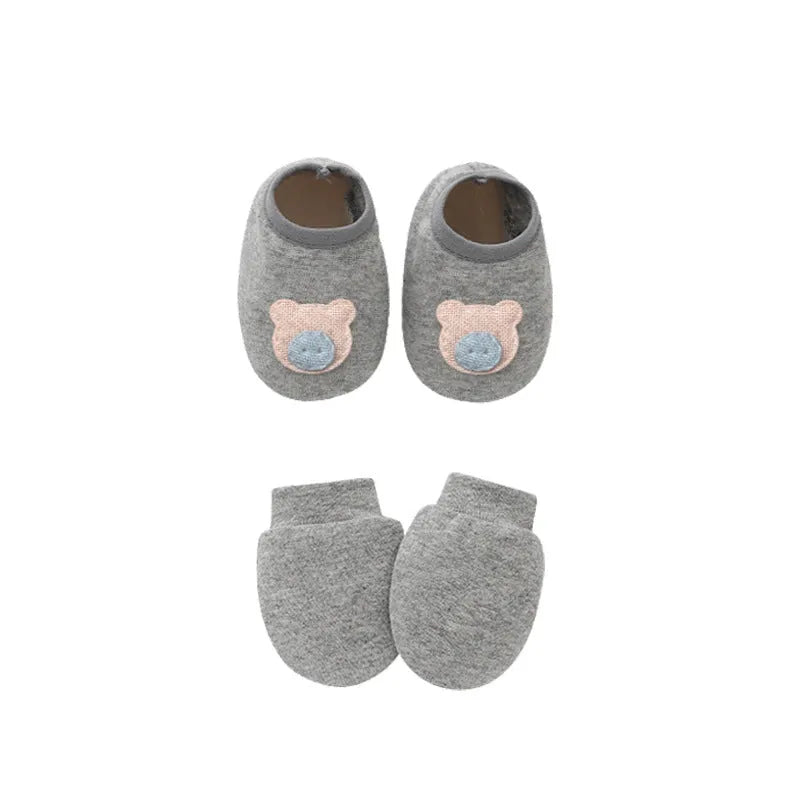 Baby cotton gloves and foot cover set with a pullover cap in multiple colour options