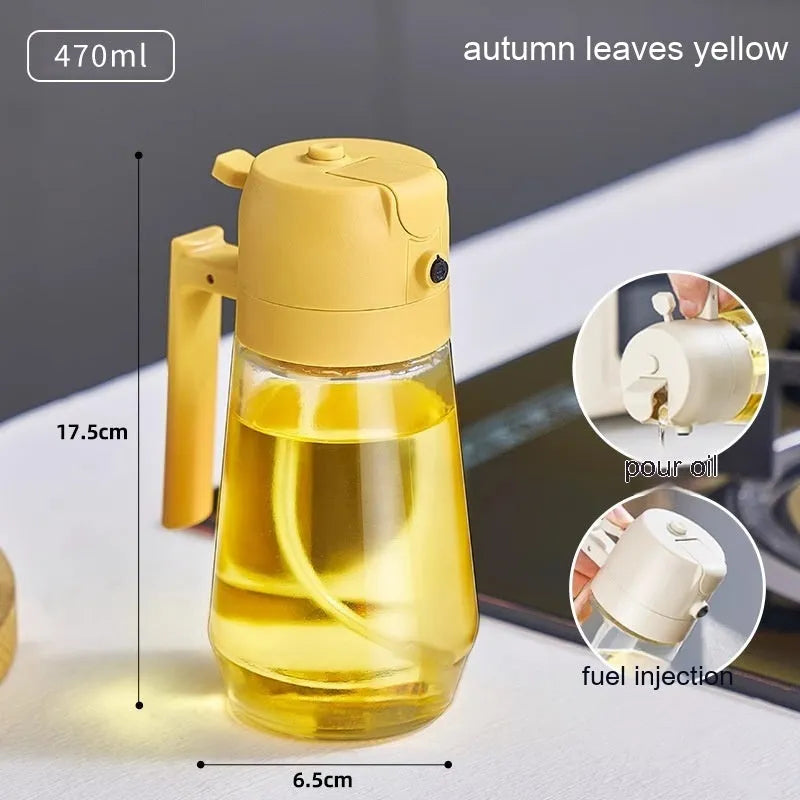 470ml glass olive oil sprayer dispenser in beige, yellow, green, or black colour.