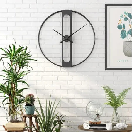 Round metal wall clock in black and gold finish options, 50cm diameter analogue face