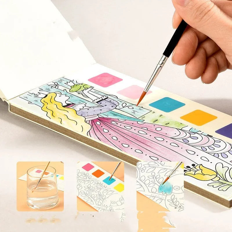 Children's gouache graffiti picture book with white card paper and paintbrush, 187x78mm, Fairy Dream theme