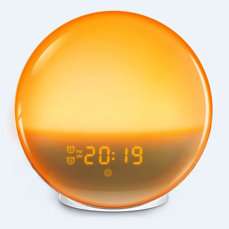 Colourful ambient light bedside lamp with white noise and alarm clock, modern simplicity style, 165 x 70 mm