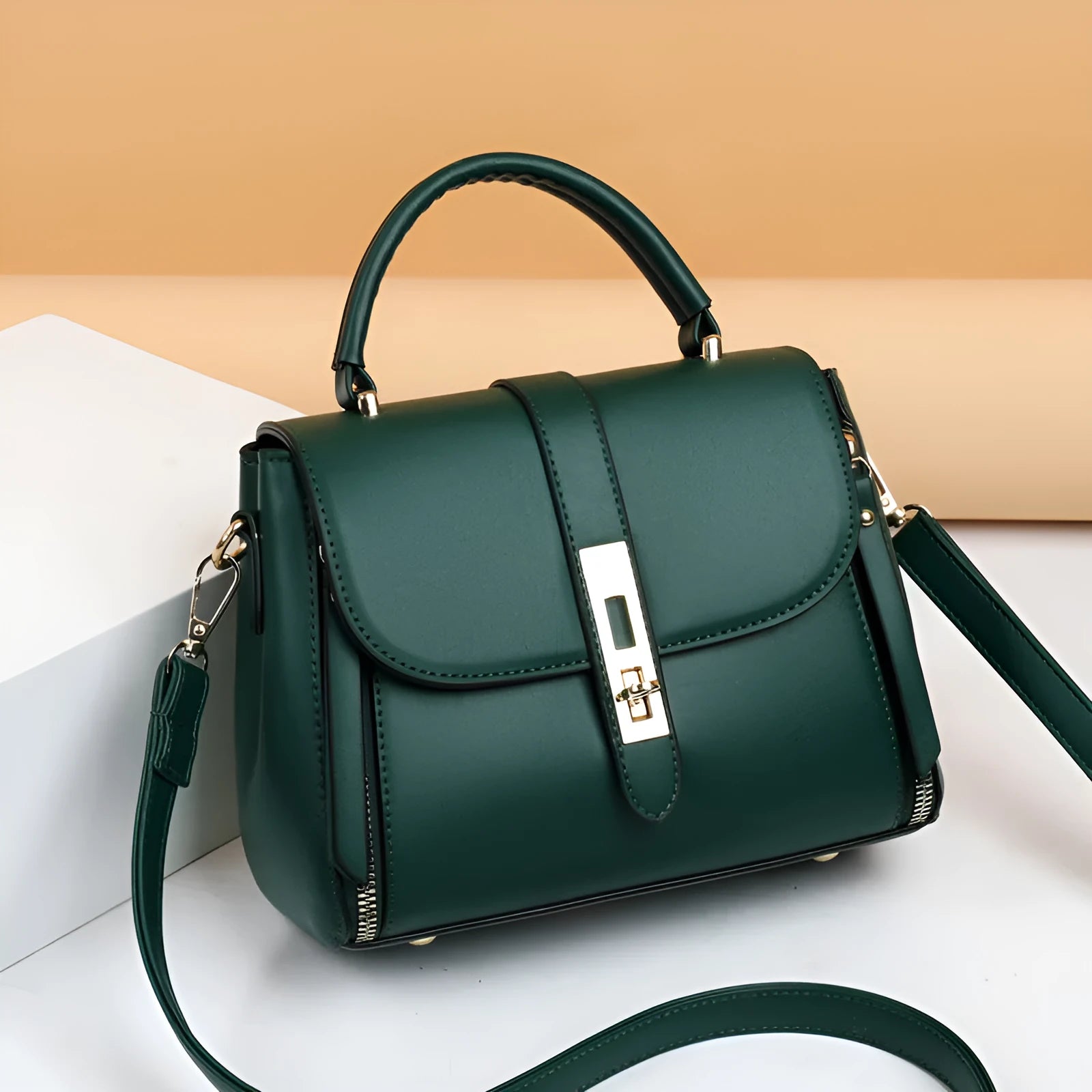 Soft PU leather women's shoulder bag in square vertical design with single strap