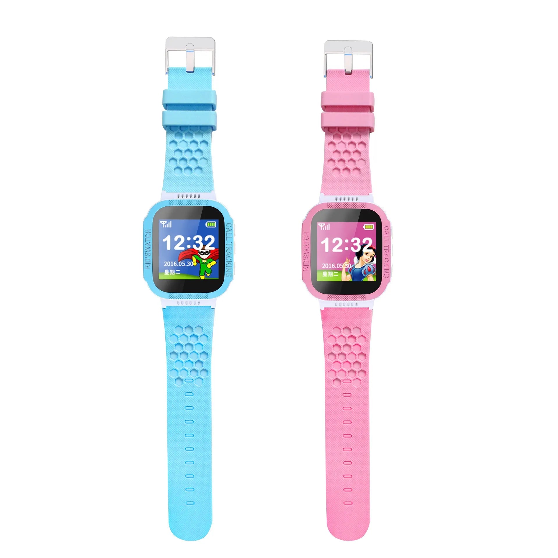 Blue children's phone watch with 1.44-inch IPS screen showing interface display