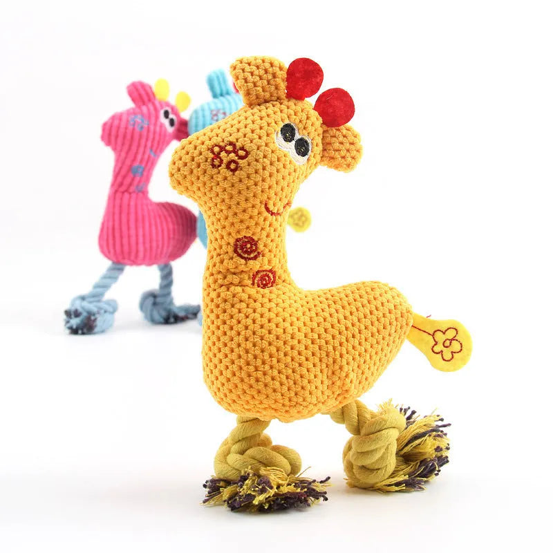 Deer-shaped plush dog toy with corn grain texture in blue colour with squeaker sound
