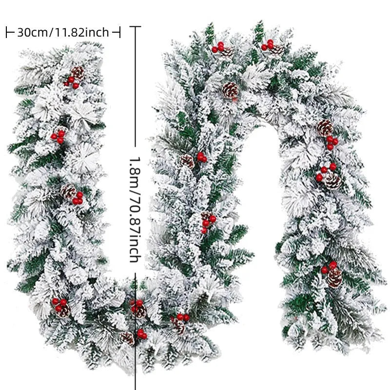 Christmas rattan garland with flocking snow effect in American rustic style, available in three length options