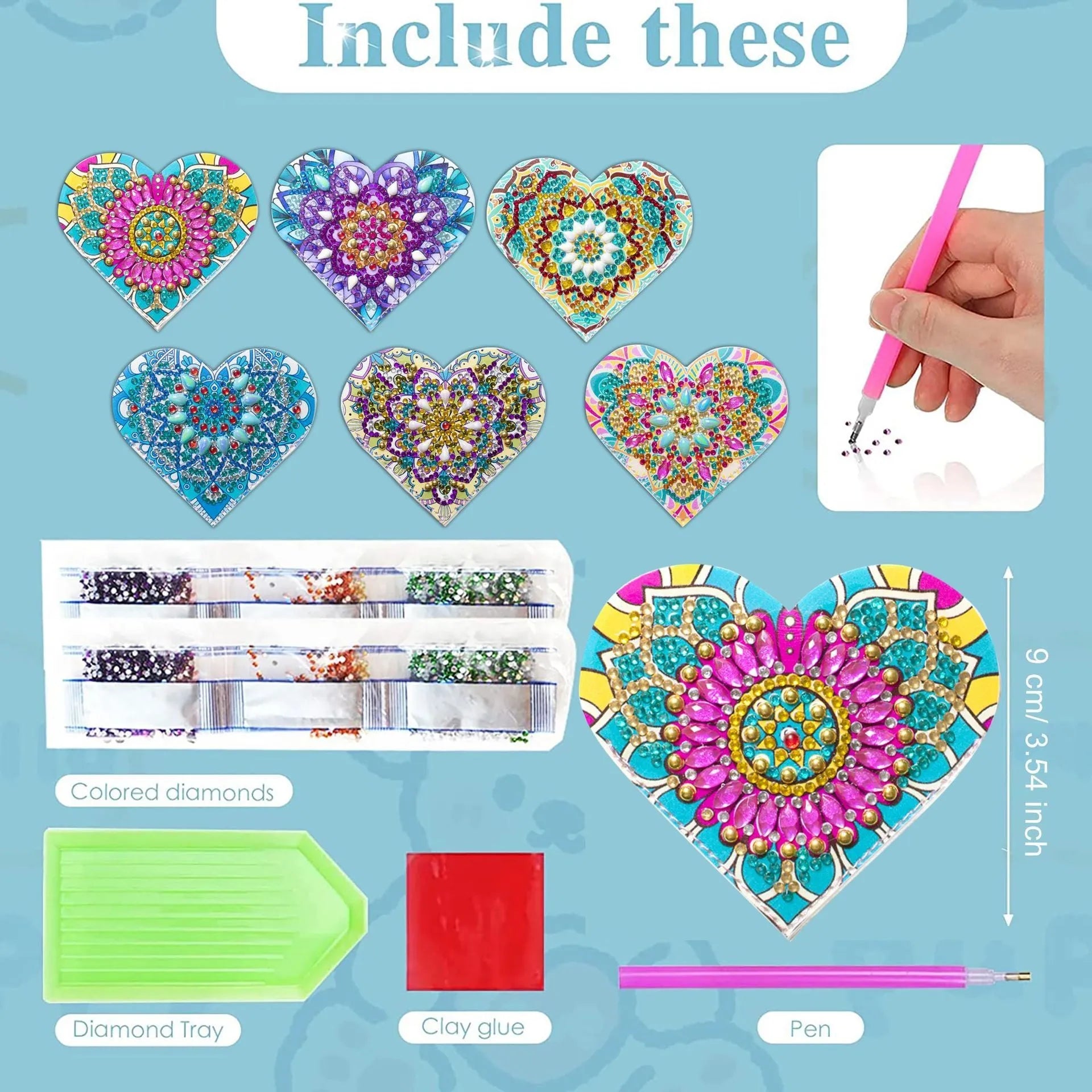 Set of six PU leather handmade bookmarks with stick-on crystals and flower cornerite design.