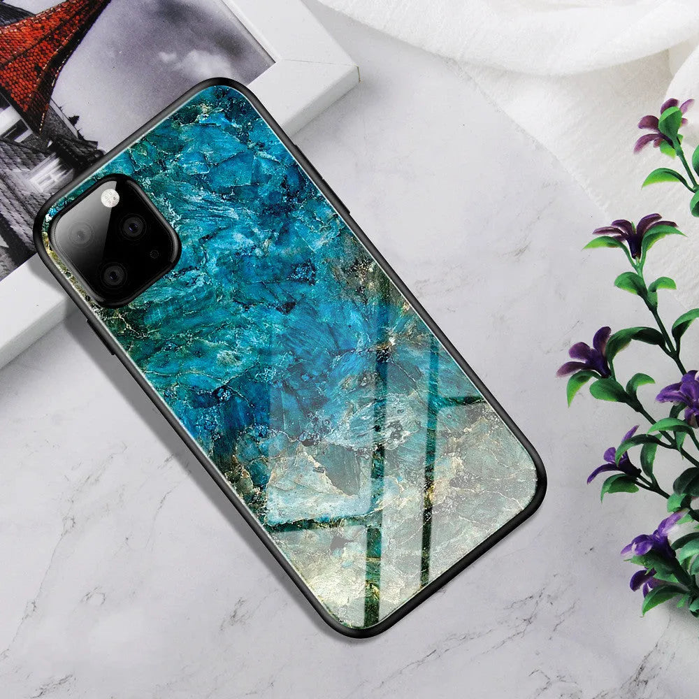 Gradient glass phone case with TPU edges and glass back, 1.5mm slim fit, showing colour gradient on iPhone