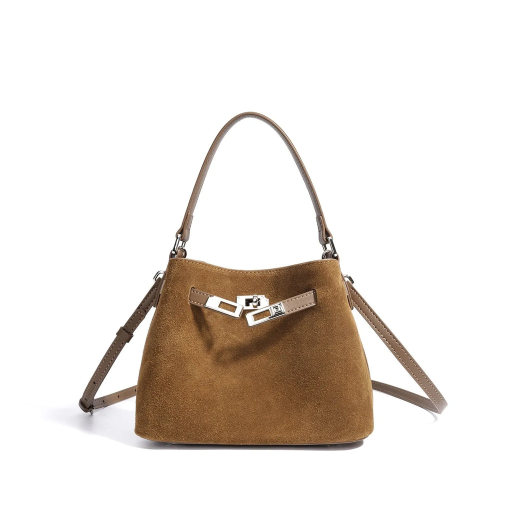 Cortical women's spliced casual crossbody bag in genuine leather suede, vertical square shape, solid colour