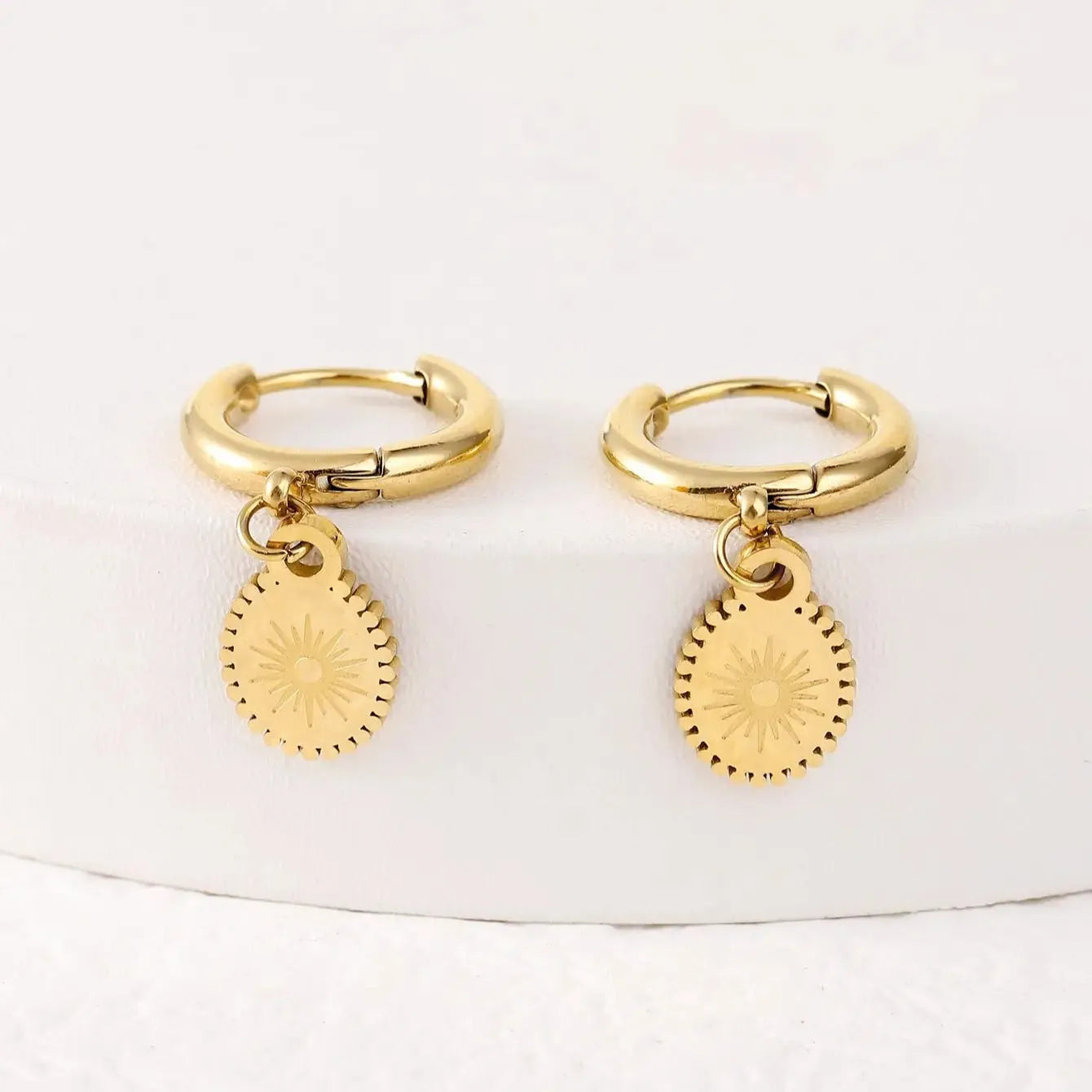 Geometric ellipse earrings in stainless steel with non-fading finish, fashion OL style ear button design