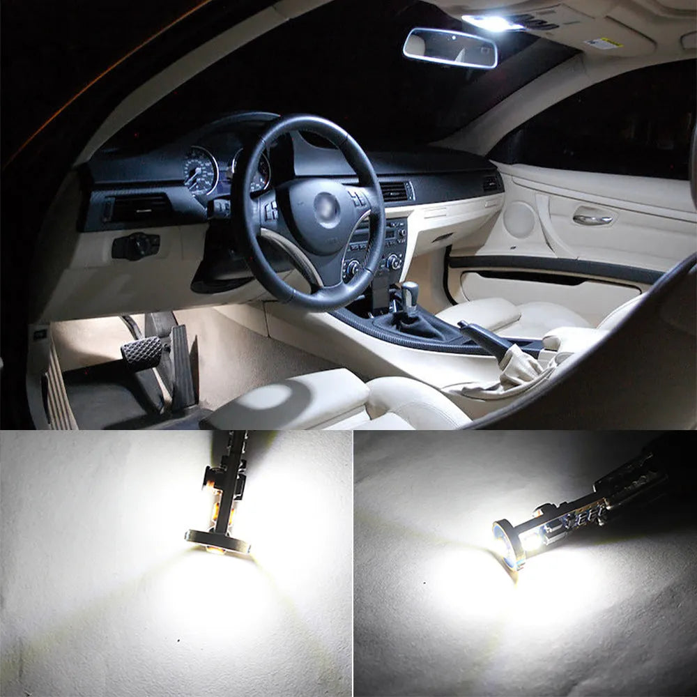 T10 W5W LED car light with blackboard white finish showing compact 23mm by 9mm dimensions