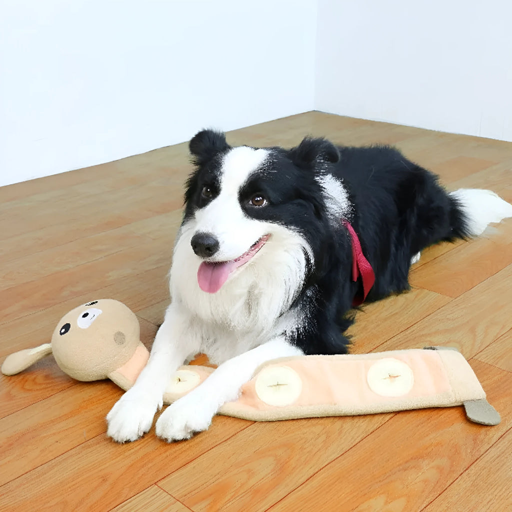 Fleece rabbit plush dog toy with food compartments and sound-making function