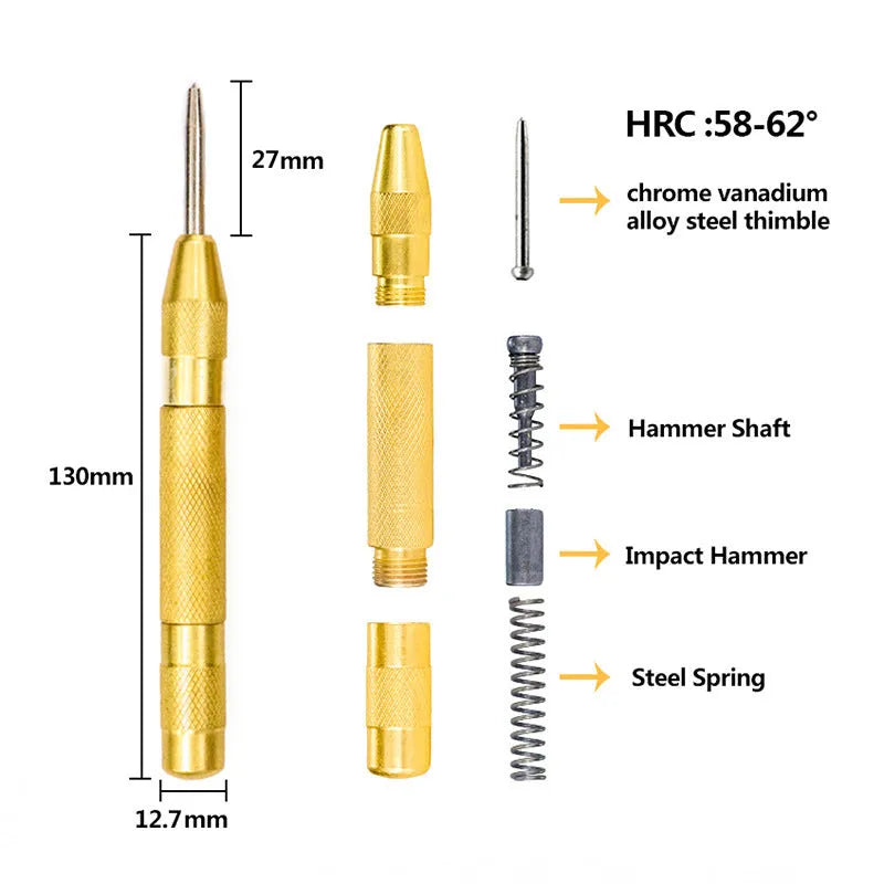 High-speed steel cone step drill bit and centre punch set for metal and wood drilling