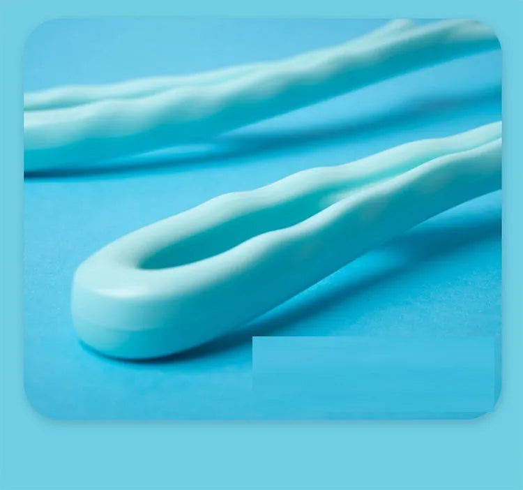 Blue handheld neck massager with 96 pressure point rollers showing 360-degree rotation mechanism