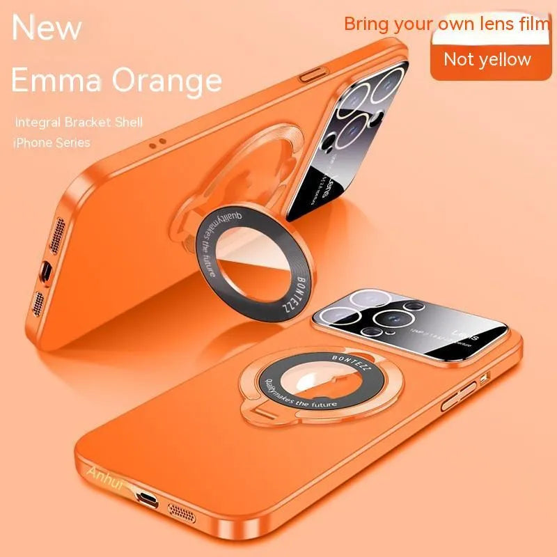 Dark purple iPhone magnetic phone case with invisible bracket and large window design on iPhone 14 Pro