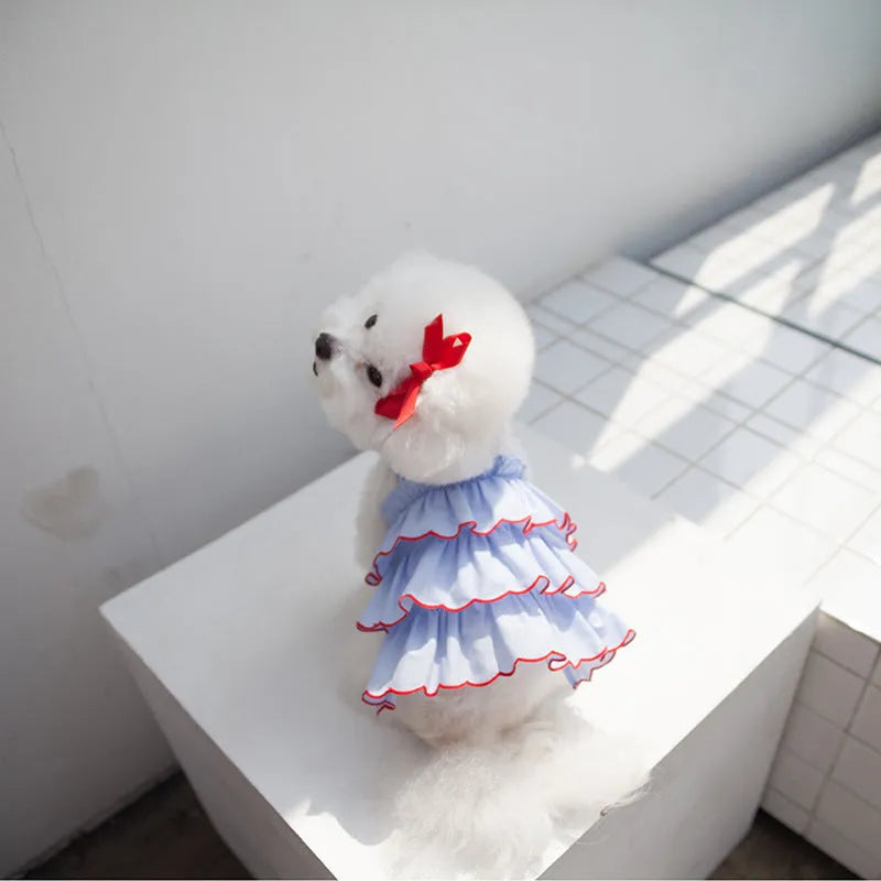 Thin polyester cartoon suspender skirt pet princess dress for small dogs summer wear