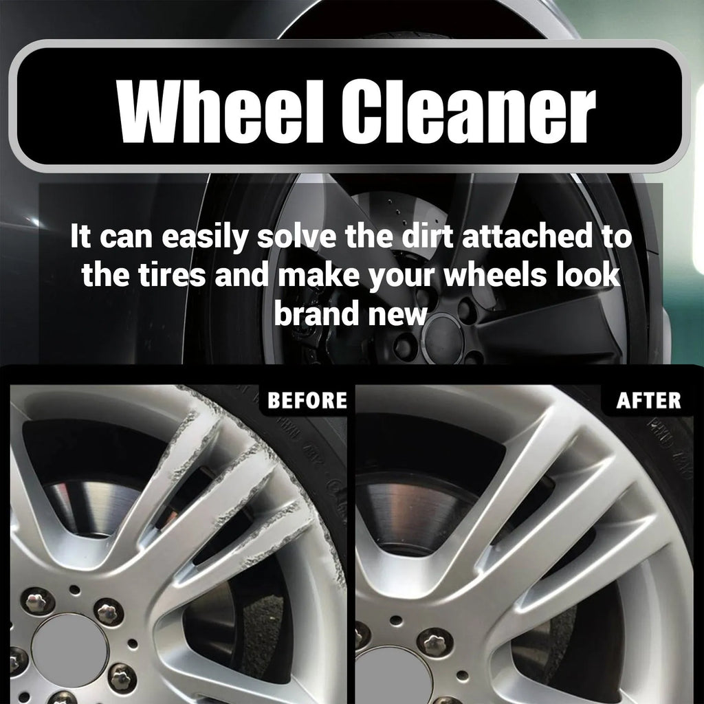Car tyre cleaner kit with cleaning solution bottle and microfiber towel for alloy wheels