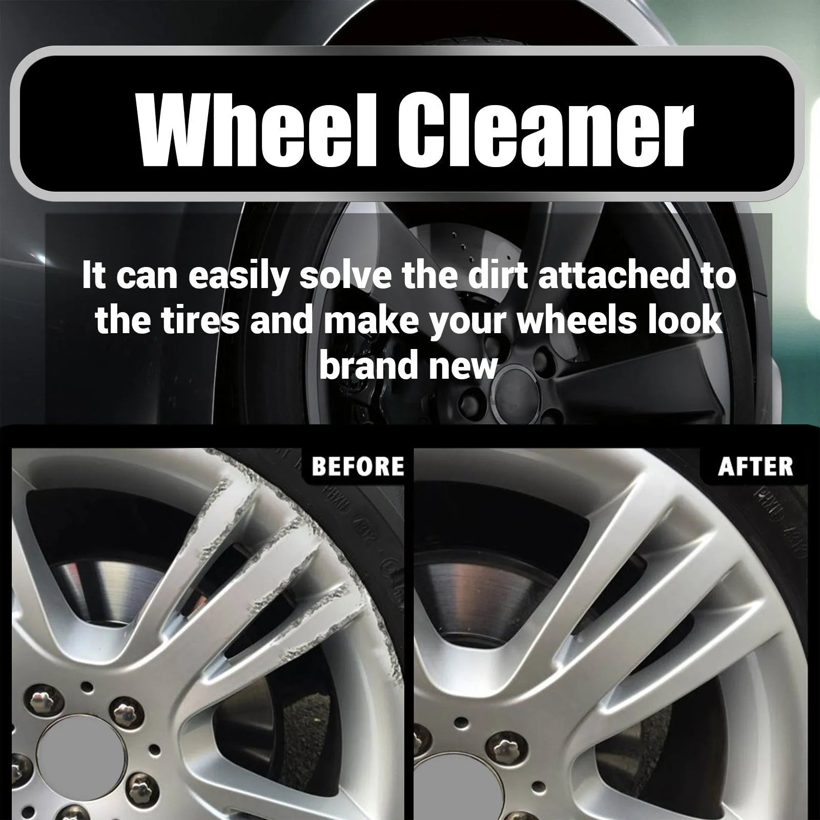 Car tyre cleaner kit with cleaning solution bottle and microfiber towel for alloy wheels