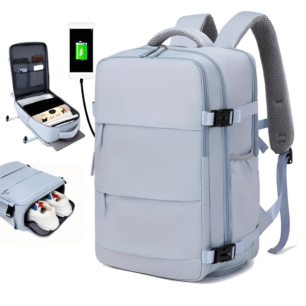 Unisex solid colour Oxford cloth large capacity backpack with air pillow belt in 36-55L