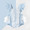 Cotton suspender onesie triangle jumpsuit for baby girls in sky blue