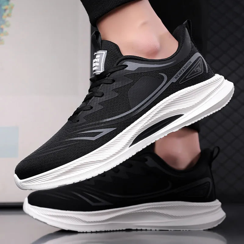 Men's black casual shoes with breathable mesh upper and rubber sole for summer wear