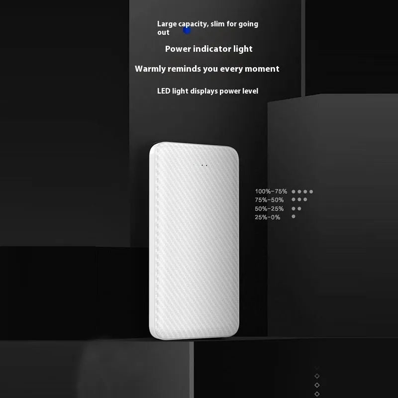 20000 mAh plastic-shell power bank with multi-U port output, black colour, 139x70x15mm