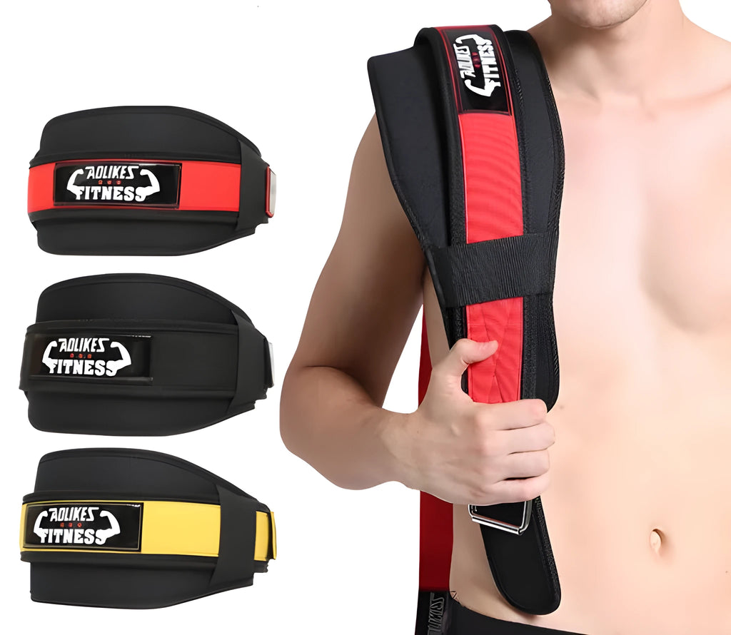 Nylon fitness weightlifting waistband for adults in black, red or yellow colours with L, M, XL size options