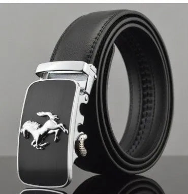 Men's automatic buckle leather belt with 3.5cm width and adjustable length