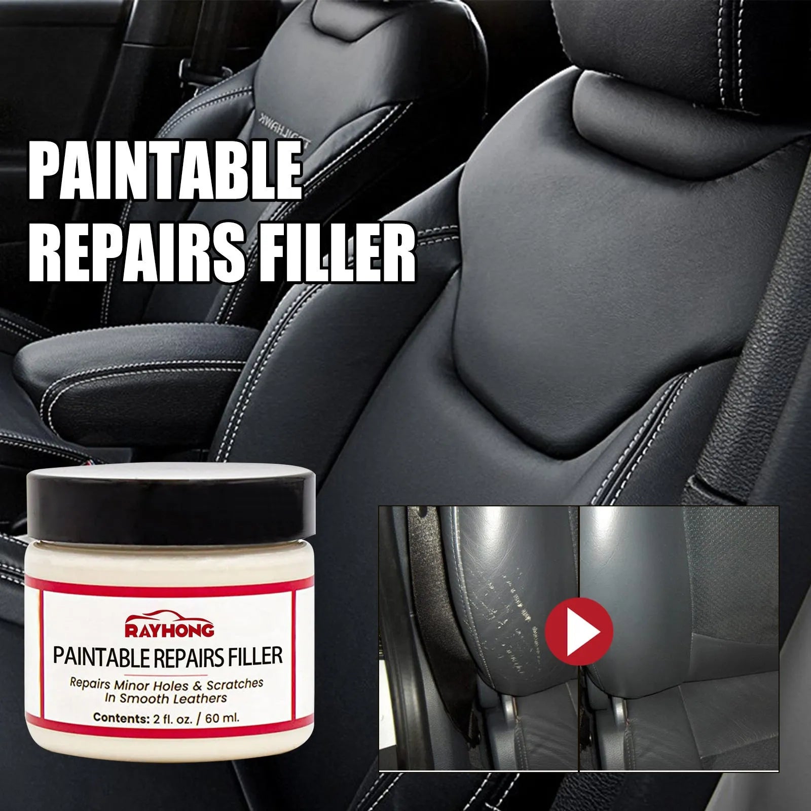 60ml leather repair paste tube for car seat and sofa scratch repair measuring 5 x 4.4 cm