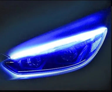 Flexible silicone LED strip light for car daytime running lights and animated turn signals.