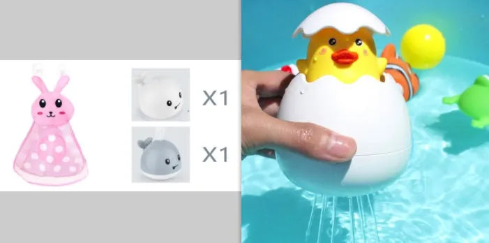 Automatic water spray whale bath toy with LED lights for baby sensory play